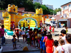 Children waiting for the bouncy castle in Balat, Istanbul